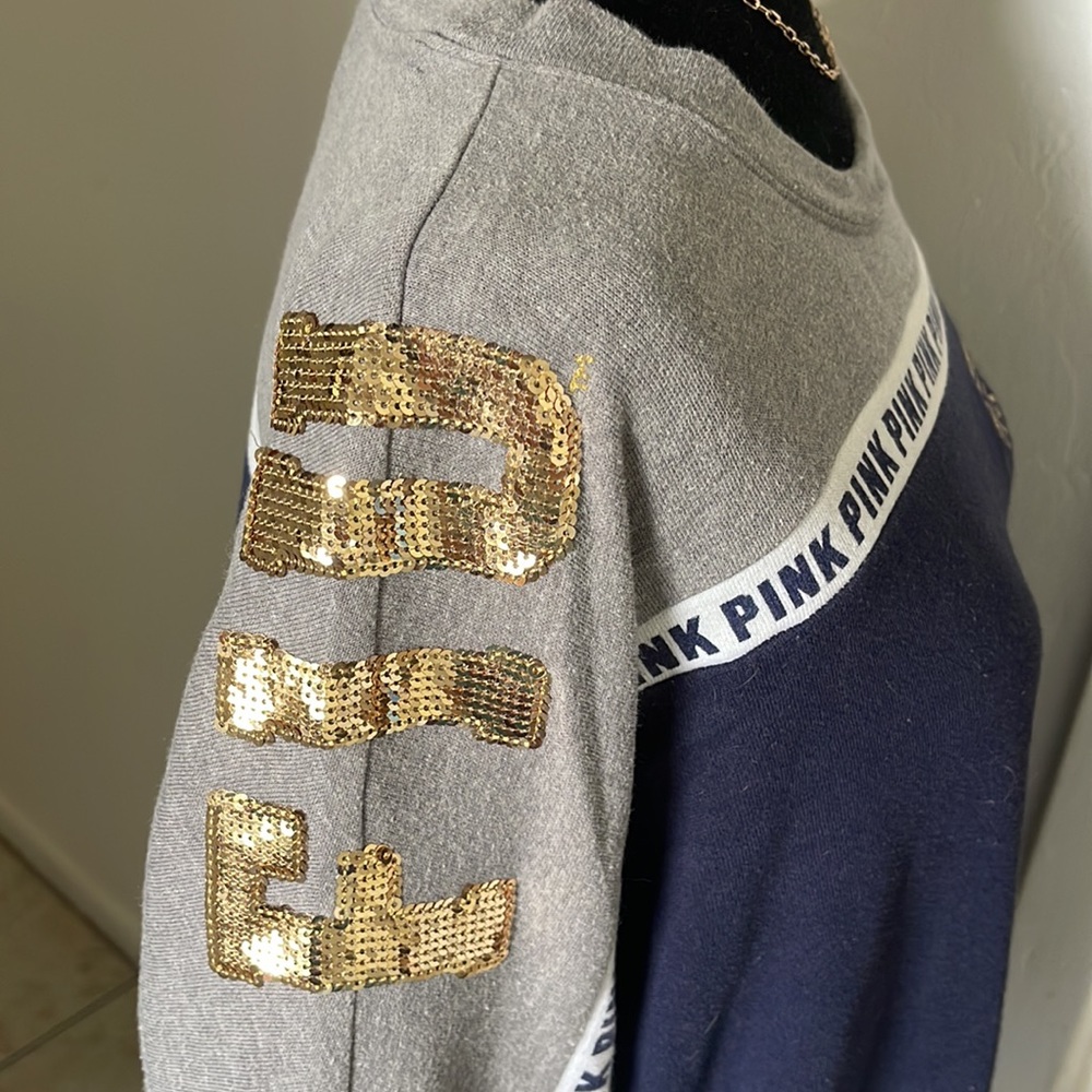 PINK Victoria’s Secret | Women’s FIU Navy Gray Gold Bling Crewneck Size Small